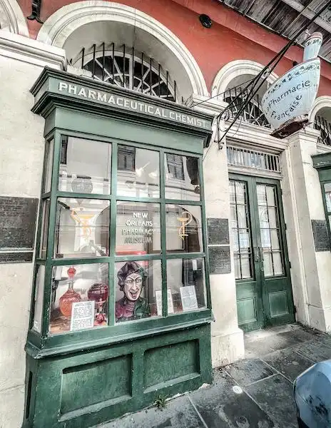 Exterior of the New Orleans Pharmacy Museum, showcasing historic apothecary displays in the French Quarter.