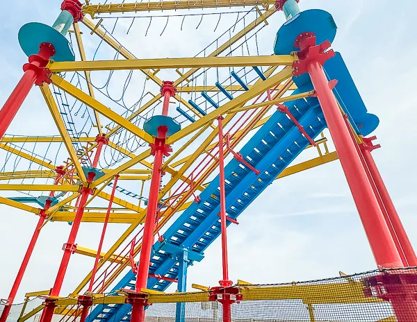 Close-up of a colorful rope course on an NCL Breakaway cruise ship.