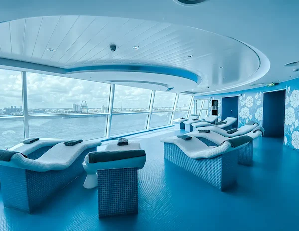 heated loungers in a spa on a cruise ship