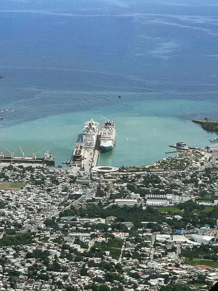 view of two cruise ships docked at Puerto Plata cruise port.